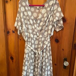 NWT Dress Barn Gray Polka Dog Tie Front Dress